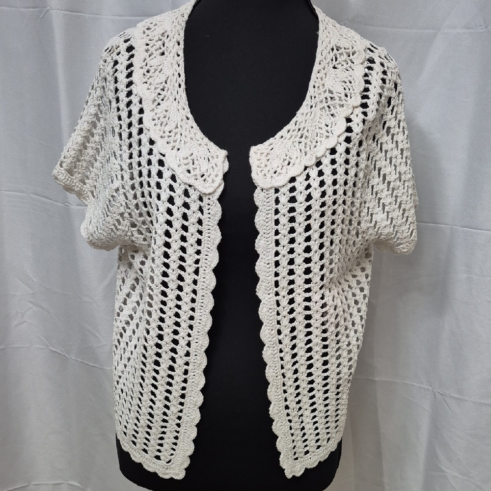 Fever Cream Open-Front Crochet Cardigan